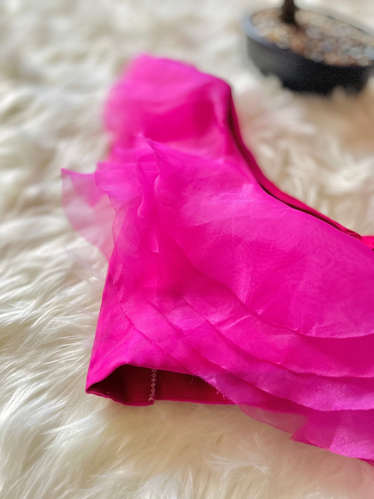 Fuchsia pink organza ruffles top