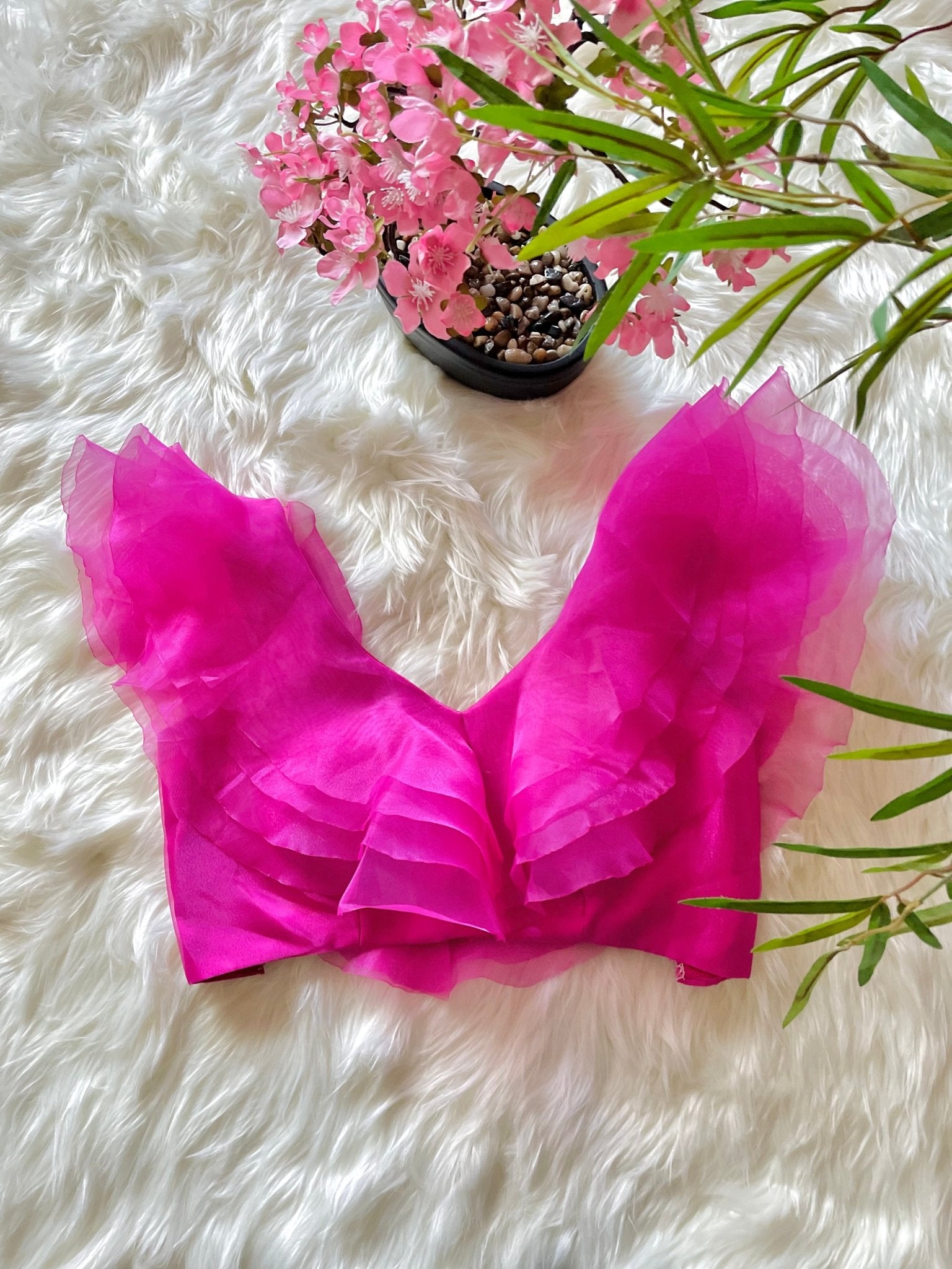 Fuchsia pink organza ruffles top