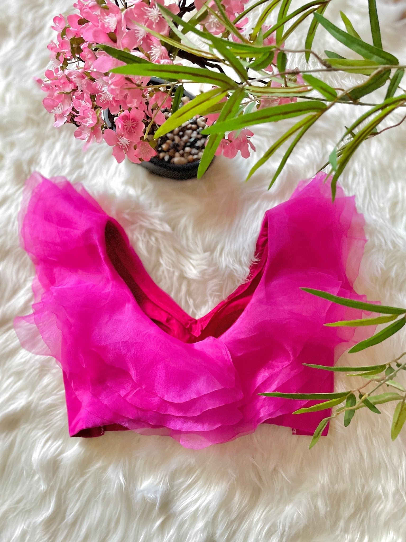 Fuchsia pink organza ruffles top